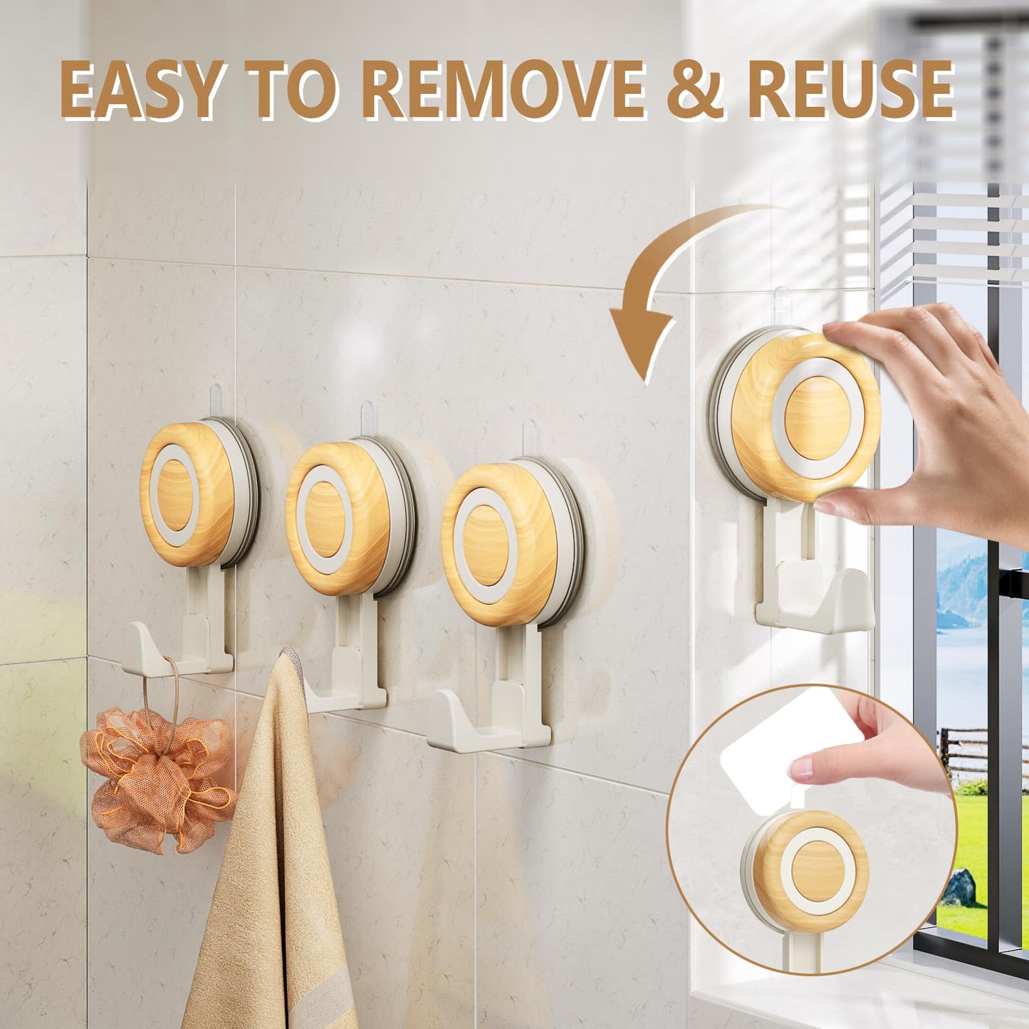 Cinola Suction Cup Hooks 4 Packs, Suction Shower Hooks Wall Waterproof, No Drill Towel Hooks for Bathrooms, Kitchen, Glass, Door