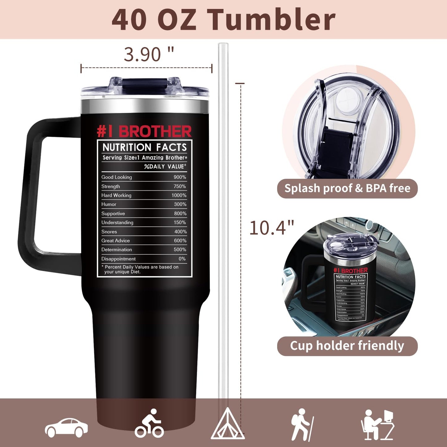 Brother Tumbler Gifts For Fathers Day for Brothers Gift from Sister Big Brother Gifts - Funny 40oz Tumbler- Unique Birthday Present Special Thank You Christmas Gift Cup for Brothers