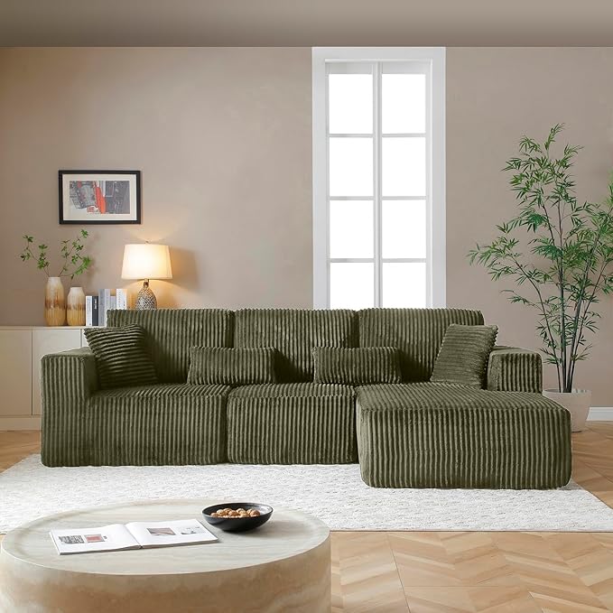 110” Modular Sectional Sofa, Cloud Sectional Couch with Deep Seat, Upholstered Boneless Couches for Living Room, Modern Modular L-Shape Sofa Couch with Chaise (Green, 110" Right Facing Chaise)
