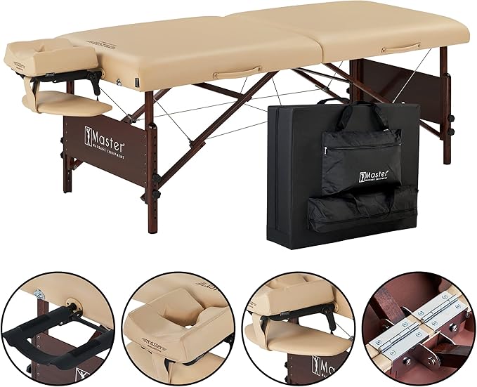 Master Massage 30" Del Ray Pro Portable Massage Table Package, Sand Color, Luxurious with 3" Thick Cushion of Foam