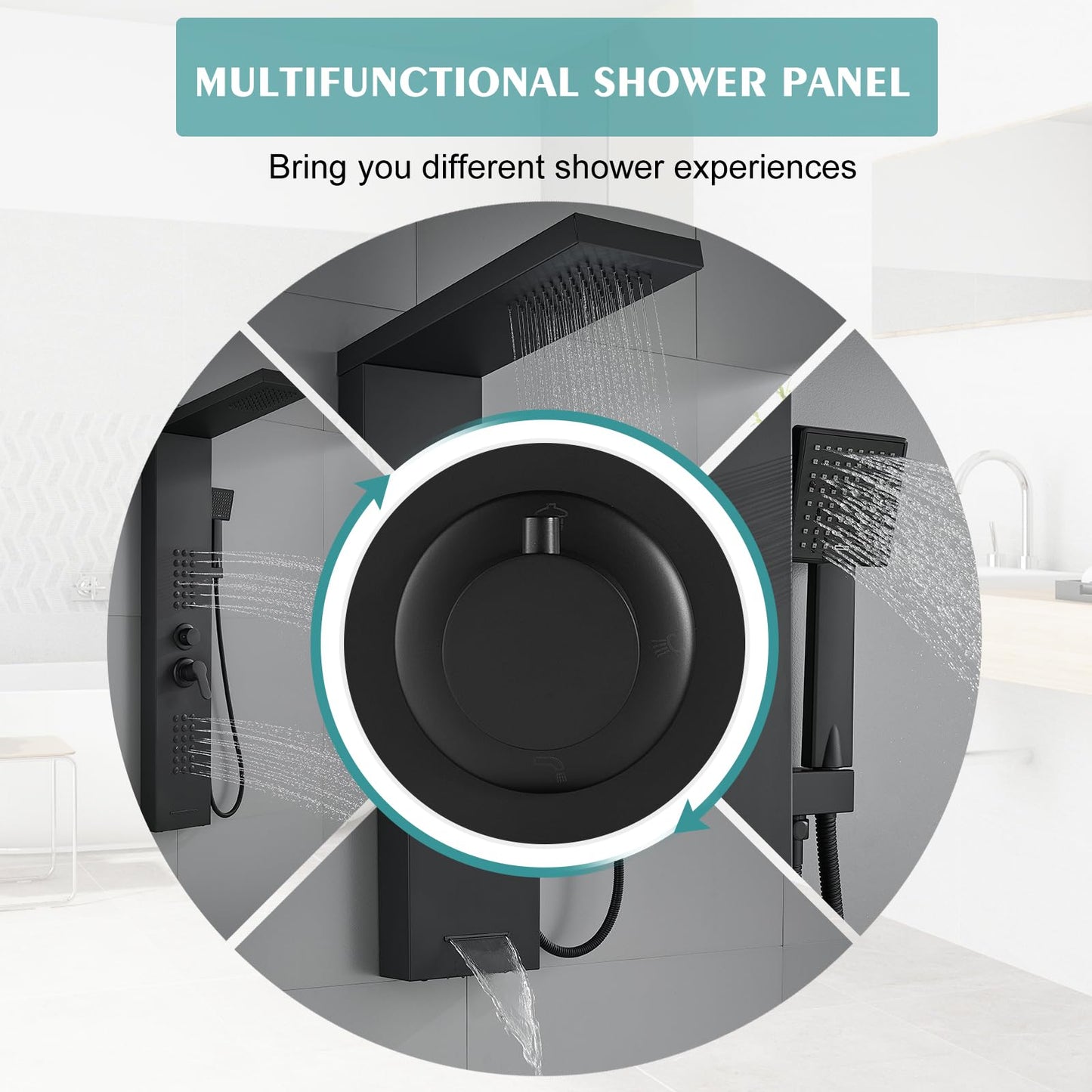 KINKIB Shower Panel Tower System with Rainfall Shower Head, Powerful Body Jets, Matte Black Shower Tower with Handheld Shower and Tub Spout, Stainless Steel Shower Column High Pressure