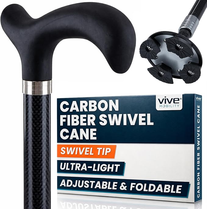 Vive Adjustable Carbon Fiber Walking Cane for Elderly Men & Women - Lightweight Grip Handle for Balance & Comfort - Fancy ...