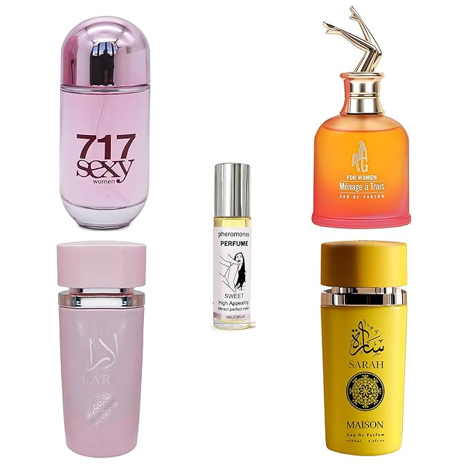 4-Piece Women's Perfume Set with 10ml Rollerball, EDP Collection, Variety of Fragrances,Long Lasting Fragrance (LARA pink /717 Sexy Women-SP/G Womne Menage Trois/Sarah Maison)