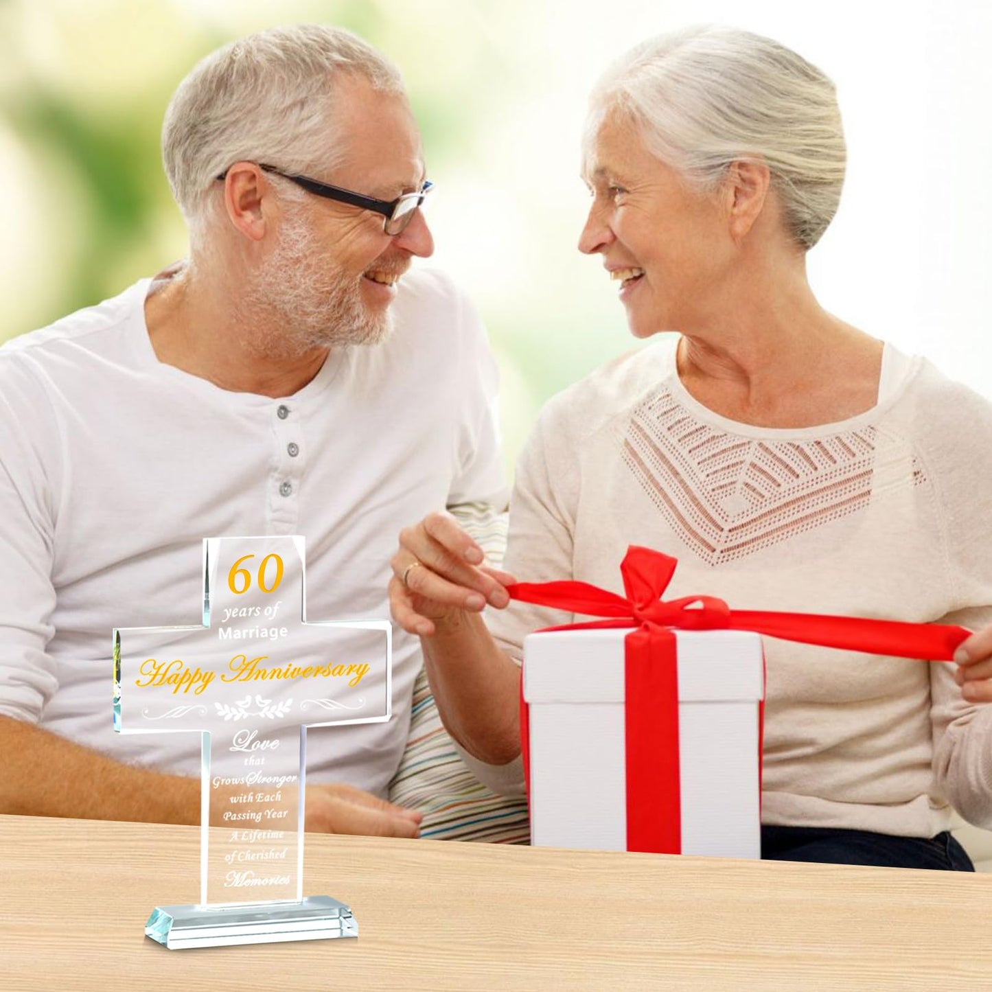 L.Karden 60th Anniversary Wedding Gifts For Men Women Happy Marriage for ParentsGift Crystal Keepsake Cross for Wife Husband Mom Dad Grandma Grandpa Friends