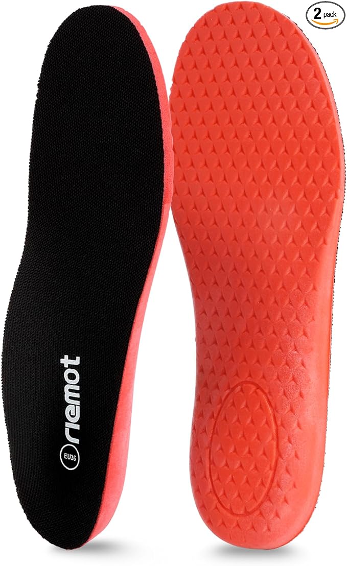 riemot Fitness Running Insoles for Men Comfortable Arch Support Inserts Plantar Fasciitis Relief Insole Cushioning Athletic Gel Insert for Sneakers,Hiking Shoes Black US10.5/ EU43.5