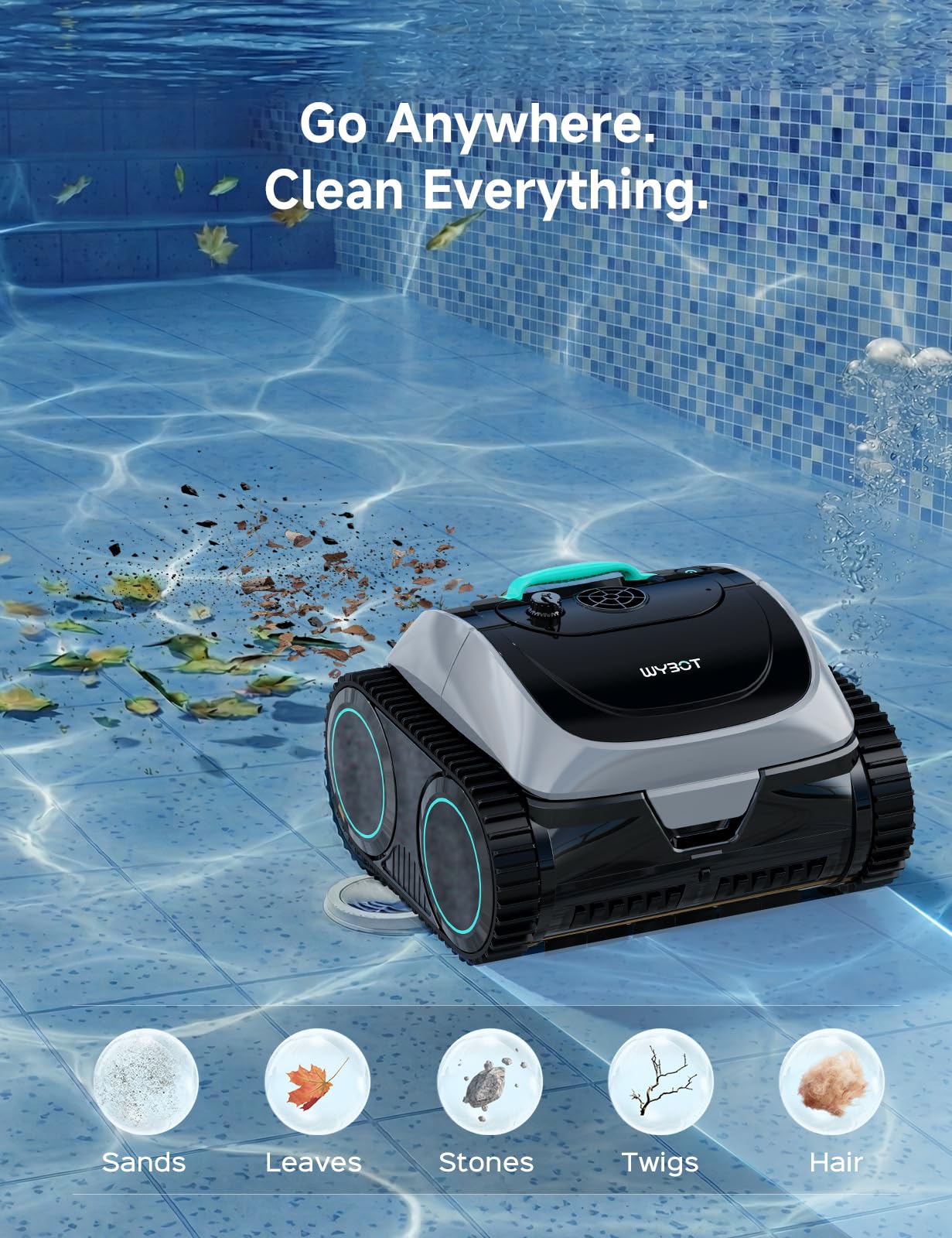 (2026 Upgrade) WYBOT C1 Cordless Robotic Pool Cleaner, 4-in-1 Pool Vacuum for Inground Pools & Above Ground Pool Up to 150 Mins Runtime, Power Suction with Smart Navigation & APP Control, Lake Green
