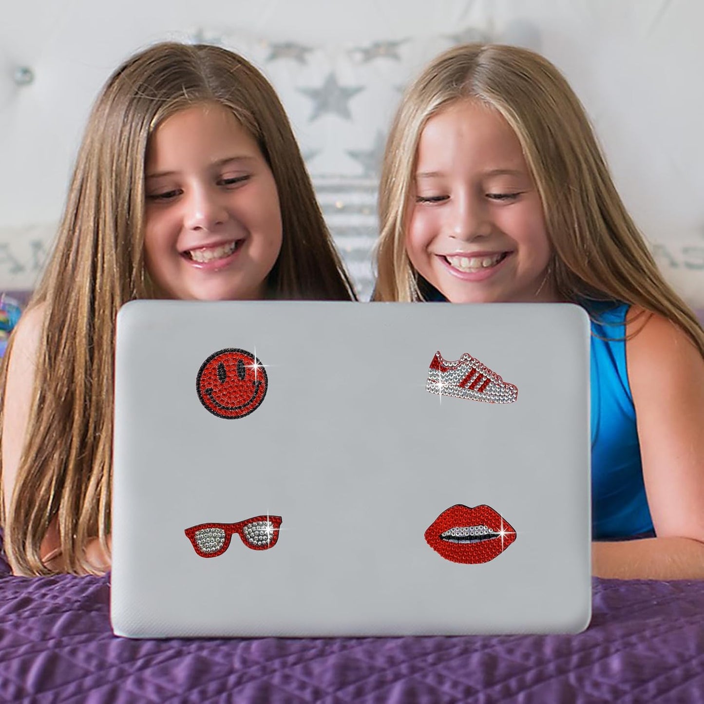 StickerBeans® Rhinestone Stickers - Red Spirit 4-Pack, 2” x 2” Each, Unique Sparkly Cut-to-Shape for Collecting, Trading, Decorating Laptops, Phone Cases, Scrapbooks, for Kids, Teens, & Adults