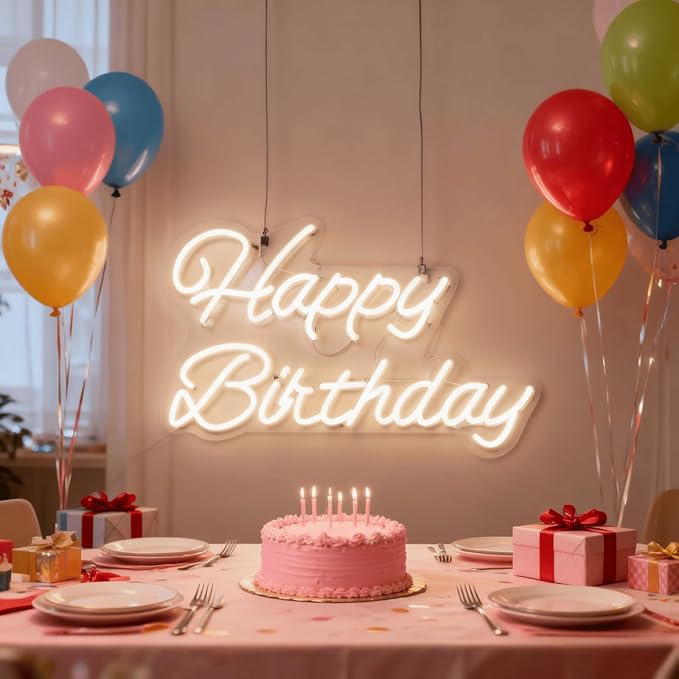 THIIXDAI Happy Birthday Neon Sign for Wall Decor, Happy Birthday Light Up Sign, Art Decoration Neon Light, Happy Birthday ...