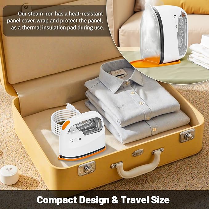 2-in-1 Steam Iron & Garment Steamer for Clothes, 0.78oz/min Powerful Steam, 35dB Quiet, 30s Heat Up, Ceramic Plate (280°F), 360° Rotation, 250ml Tank, Portable for Home Travel (New Model)