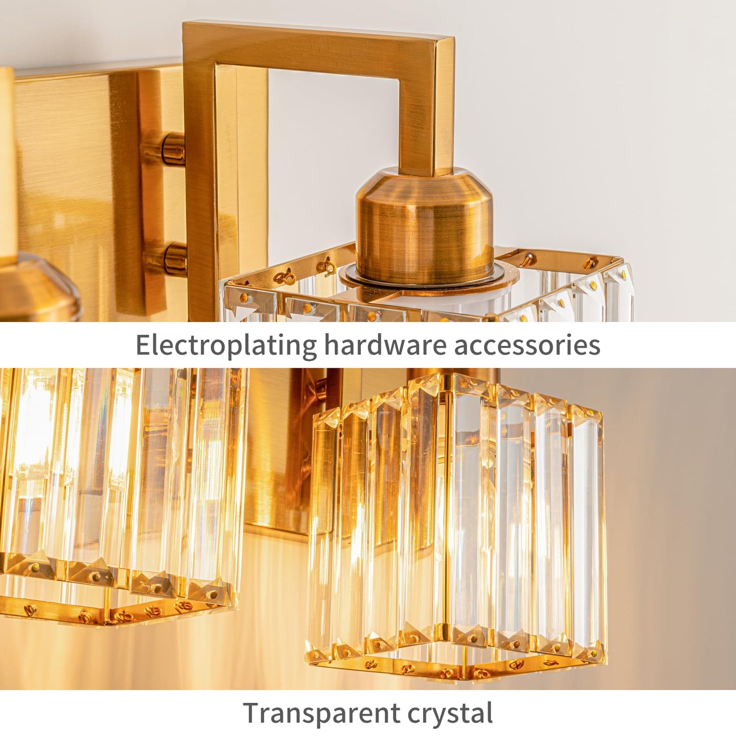 FDPBY Modern Crystal Bathroom Vanity Light - 6-Lights Gold Brushed Brass Finish Wall Lamp