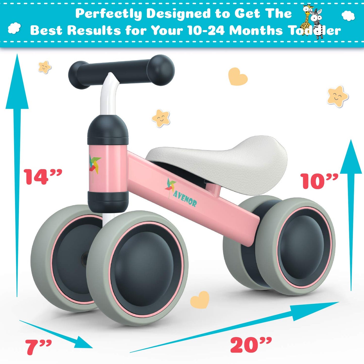 Avenor Baby Balance Bike for 1 Year Old Girl Gifts 10-24 Month Toddler Balance Bike First Birthday Gift No Pedal Infant 4 Wheels Bicycle
