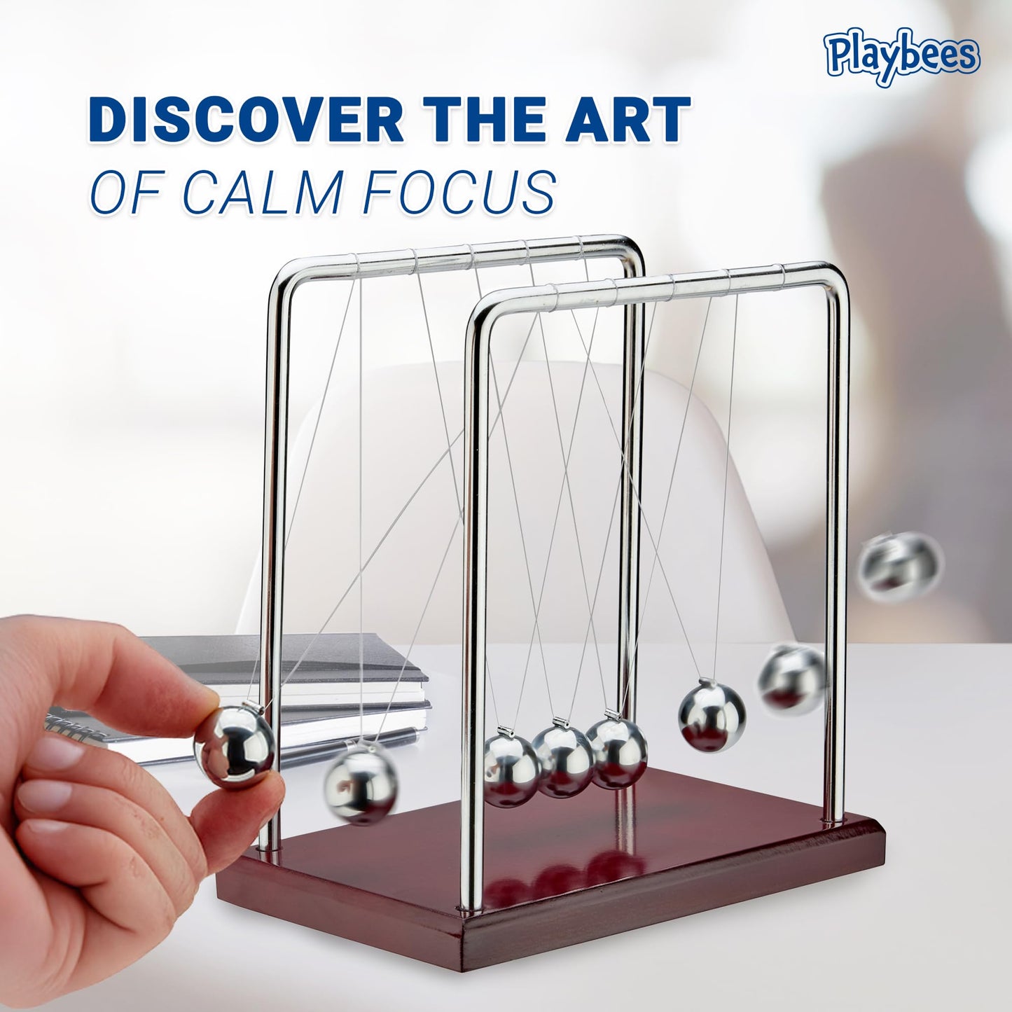 Playbees Newton's Cradle Pendulum Balance Balls Science Physics Gadget 5 Beads Brown Kinetic Motion Toy Desktop Decoration Calm Down Fidgets Accessories Physics Learning Desk Toy