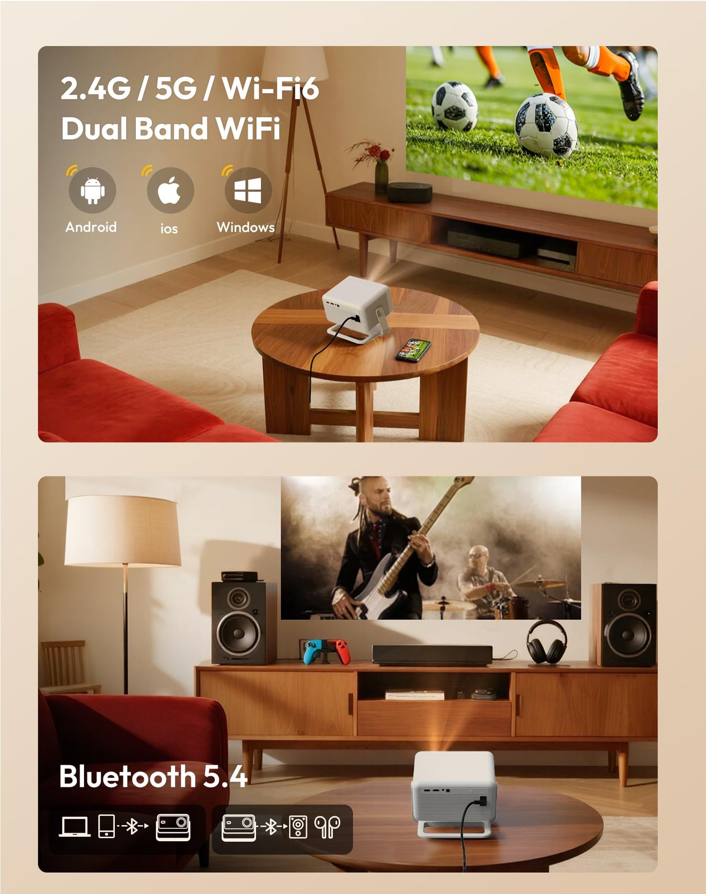 Smart Projector with WiFi 6 and Bluetooth, 700 ANSI Native 1080P, 4K Support, 4D Auto Keystone & Auto Focus, Compatible with Netflix, Voice Control, FHD Home Theater Projector, Xgody Gimbal N6 Pro