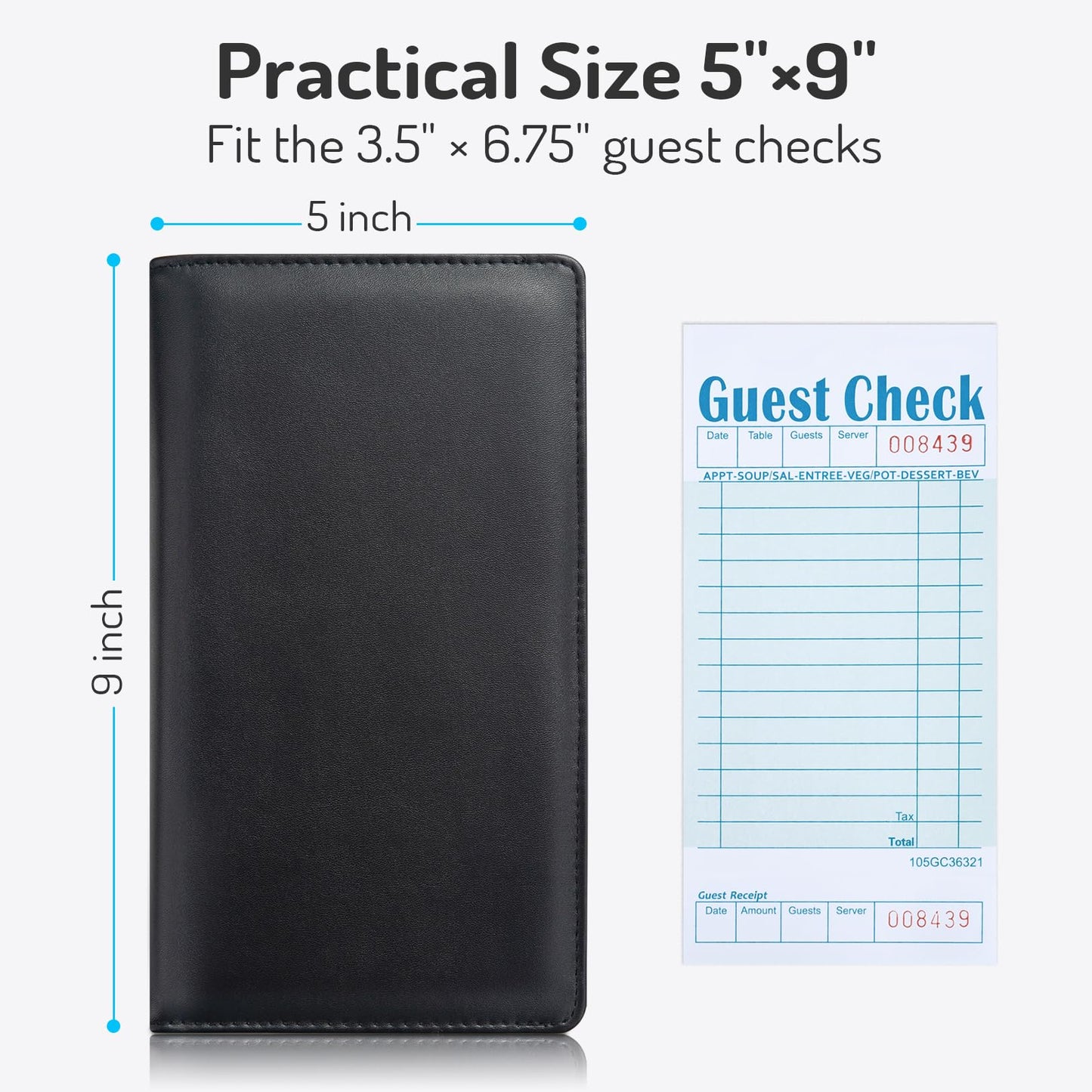 Forvencer Server Book High Volume, Expandable Waitress Book with 2 Zipper & Magnetic Pocket,5"×9", Server Books for Waitresses, Waitress Accessories, Fits Restaurant Check, Waitress Apron (Black)