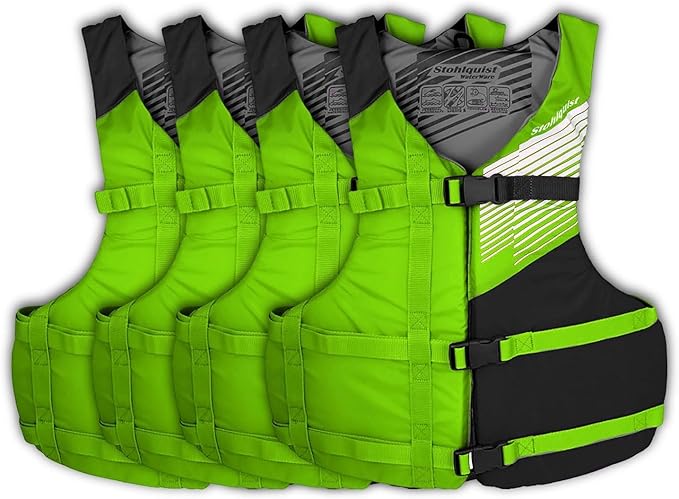 Stohlquist Universal Fit Adult Life Jacket PFD (4 Pack) Coast Guard Approved, for Men and Women 90+ lbs, Lightweight Neopr...