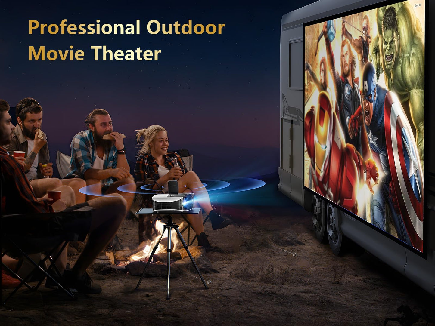 GooDee 4K Smart Projector with 5G WiFi and Bluetooth, Built-in Streaming Apps, Dolby Audio 400" Outdoor Movie Projector for Home Theater, Compatible with TV Stick, iOS, Android