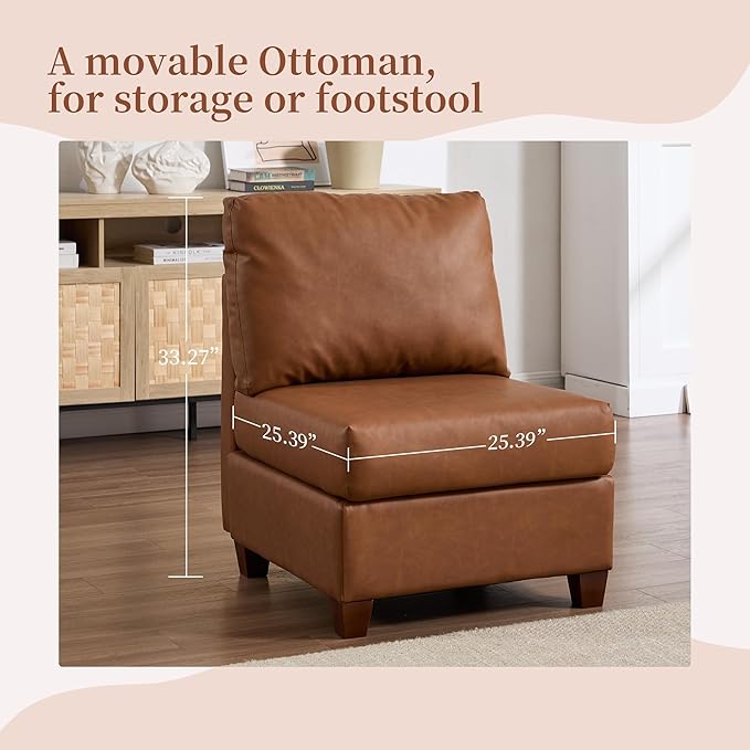 Modular Sectional Sofa,Modern U Shaped Sectional Couches for Living Room,8 Seat PU Leather Deep Seat Sectional Cloud Couch with Storage,Brown