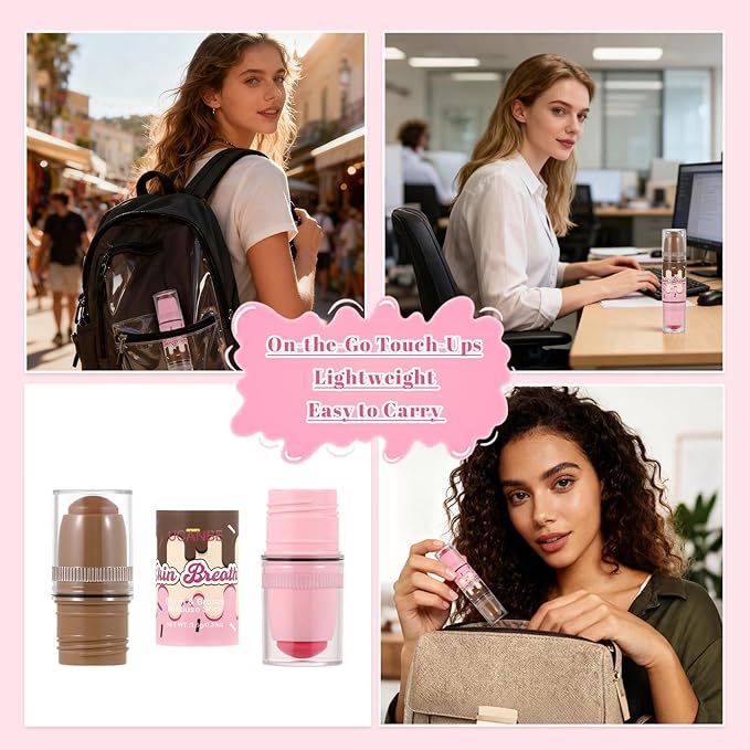 UCANBE Skin Breath Blush & Bronzer Multiuse Stick, 2-in-1 Creamy Face Cheeks Contour Makeup Stick for Natural Radiant Finish Look, Vegan & Cruelty-Free, Travel-Friendly (04 Blooming Rose)