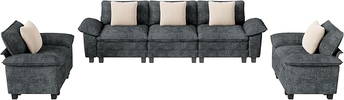 MIXPATIO Cloud Couch Sectional Sofa Set, Plush 24.4-Inch Deep 5-Seat Sectional with Velvety Chenille & Removable Arms for Living Room and Apartment, Cyan