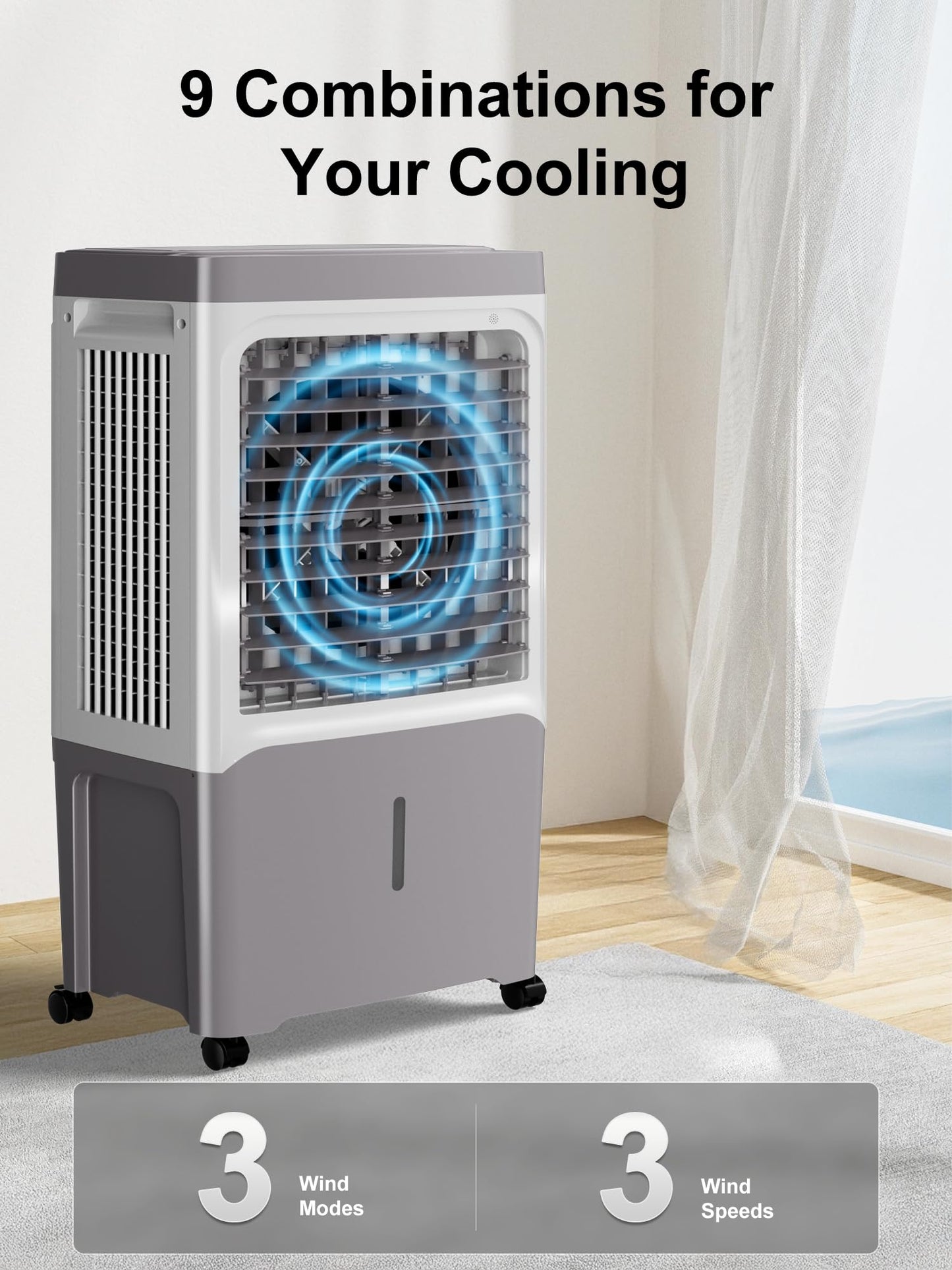 Uthfy Swamp Cooler, 2800 Cfm Evaporative Air Cooler With 7 Gal Water Tank, Remote Control, 12 H Timer, 120 Oscillation, 3 Speed,