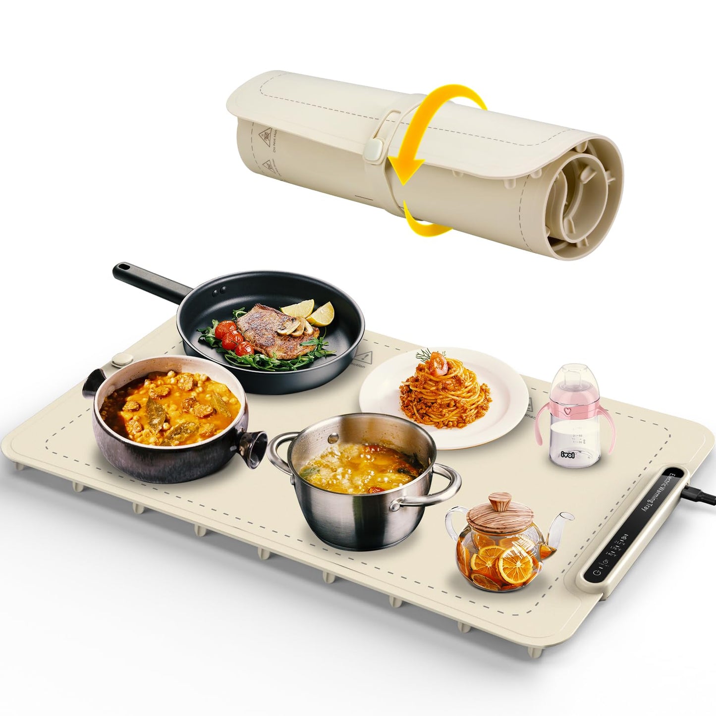 KEENSTAR Warming Tray with Full Surface Heating, Foldable & Portable Food Warmer, 3 Temperature Settings & Child Lock, Premium Silicone Warmer Mat for Parties, Family Gatherings, Holidays, Daily Use