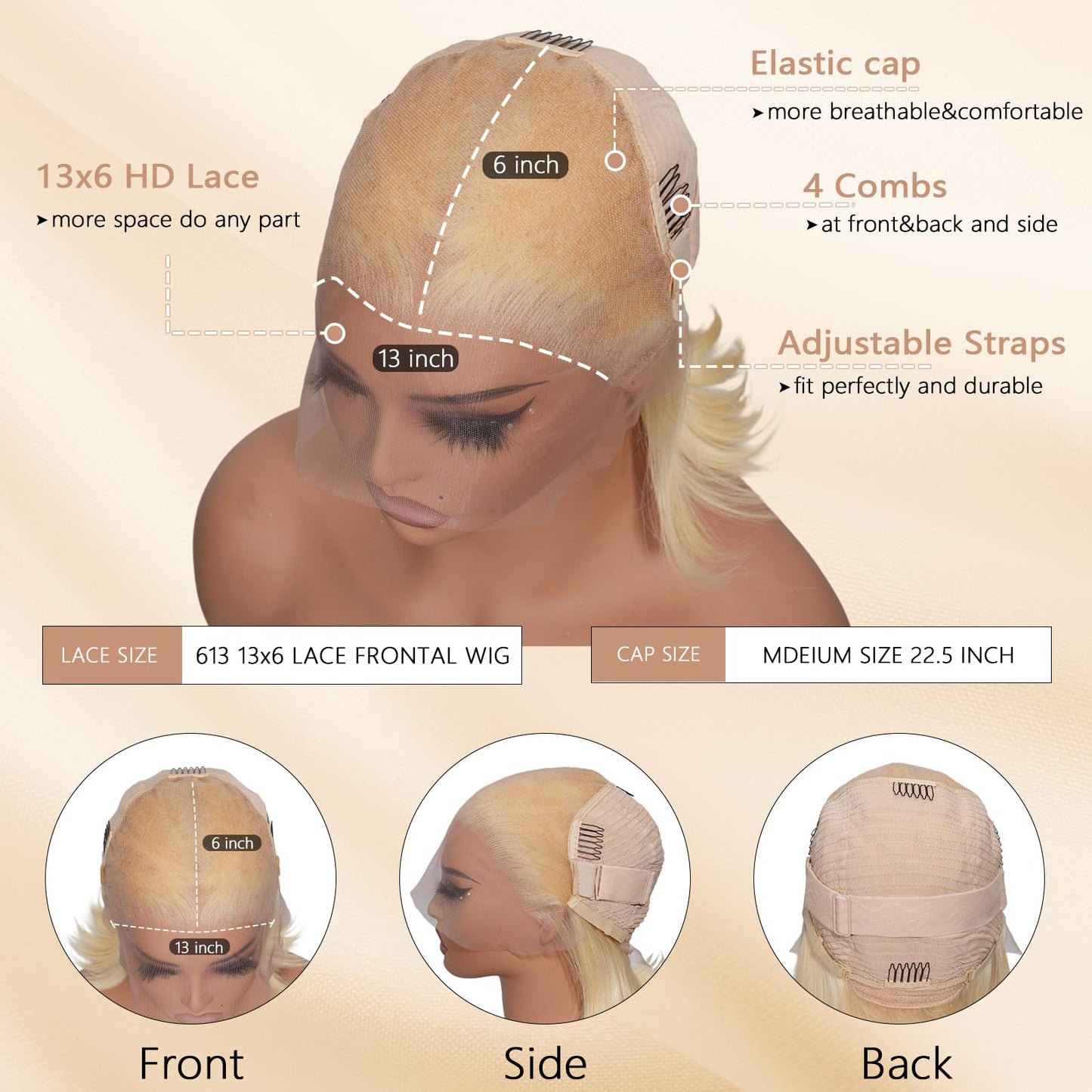 Geomone 16 Inch Blonde Bob Wig Human Hair 180 Density HD Lace Front Wigs Pre Plucked With Baby Hair 613 Bob Wig Human Hair 13x6