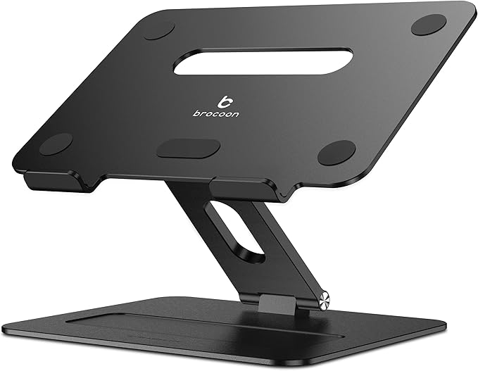 brocoon Adjustable MacBook Laptop Stand for Desk | Ergonomic Aluminum Laptop Riser with Heat-Vent, Compatible for 10-17" Laptops, Dark Black