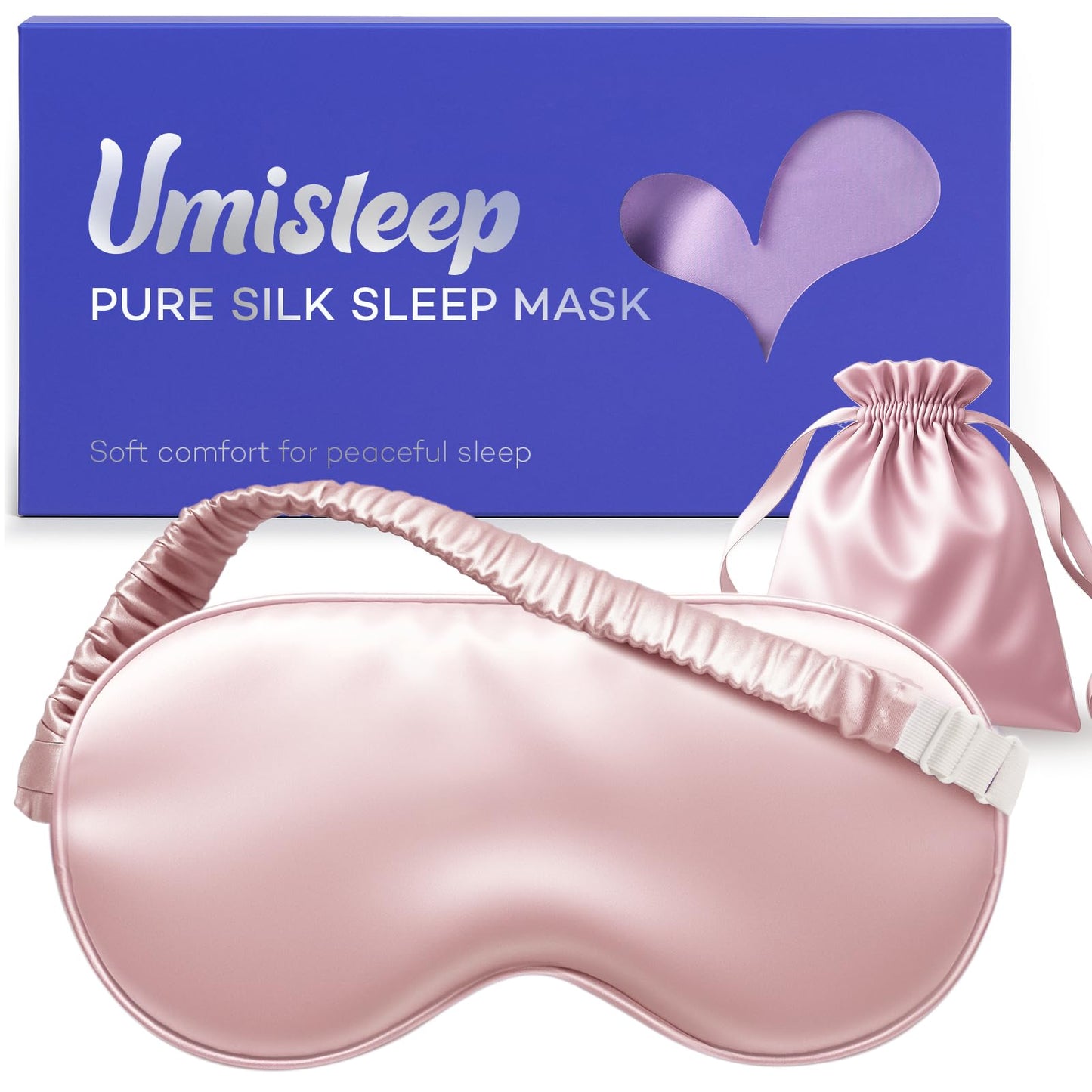 Umisleep Sleep Mask for 100% Pure Mulberry Silk, 22 Momme 6A Soft Eye Masks for Sleep, Adjustable Sleep Masks for Women Men, Light Blocking Sleeping Mask, Silk Eye Mask for Sleeping, Blindfold, Pink