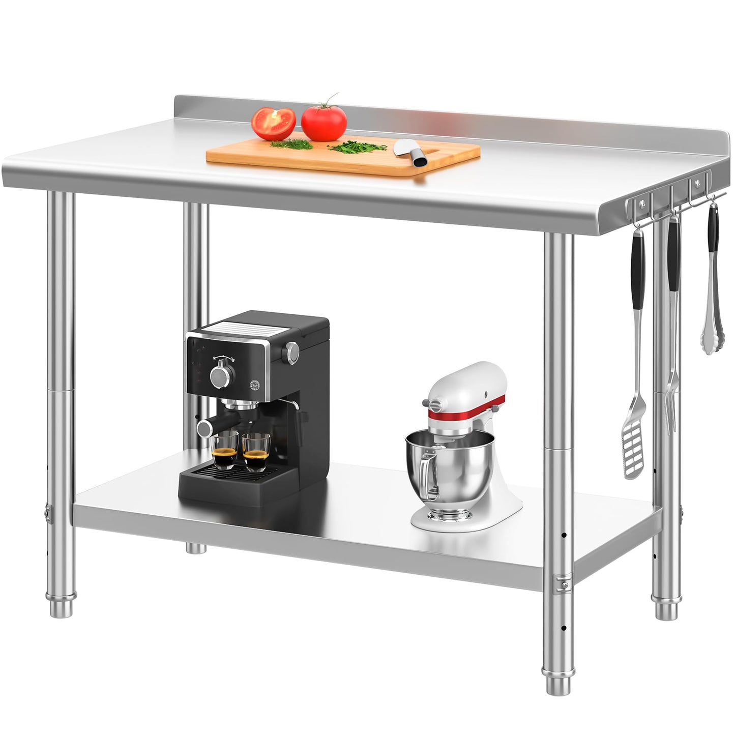 YITAHOME 48" x 24" Stainless Steel Table for Prep & Work with Backsplash, NSF Commercial Heavy Duty Table with Undershelf for Home Kitchen Restaurant Garage Warehouse