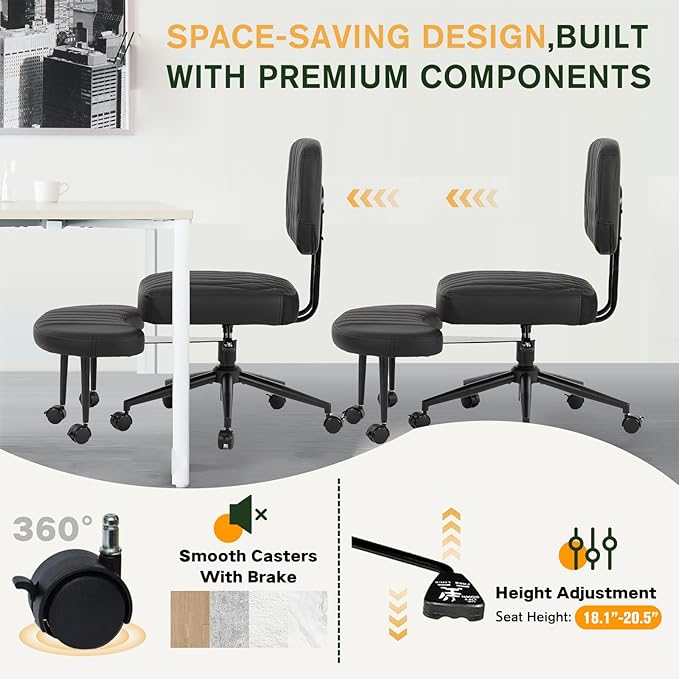 Ergonomic Cross Legged Office Chair with Wheels, Wide Seat and Backrest for Meditation, ADHD Cross Legged Office Chair with Adjustable Height, 360°Rotating Footrest for Yoga Home Office