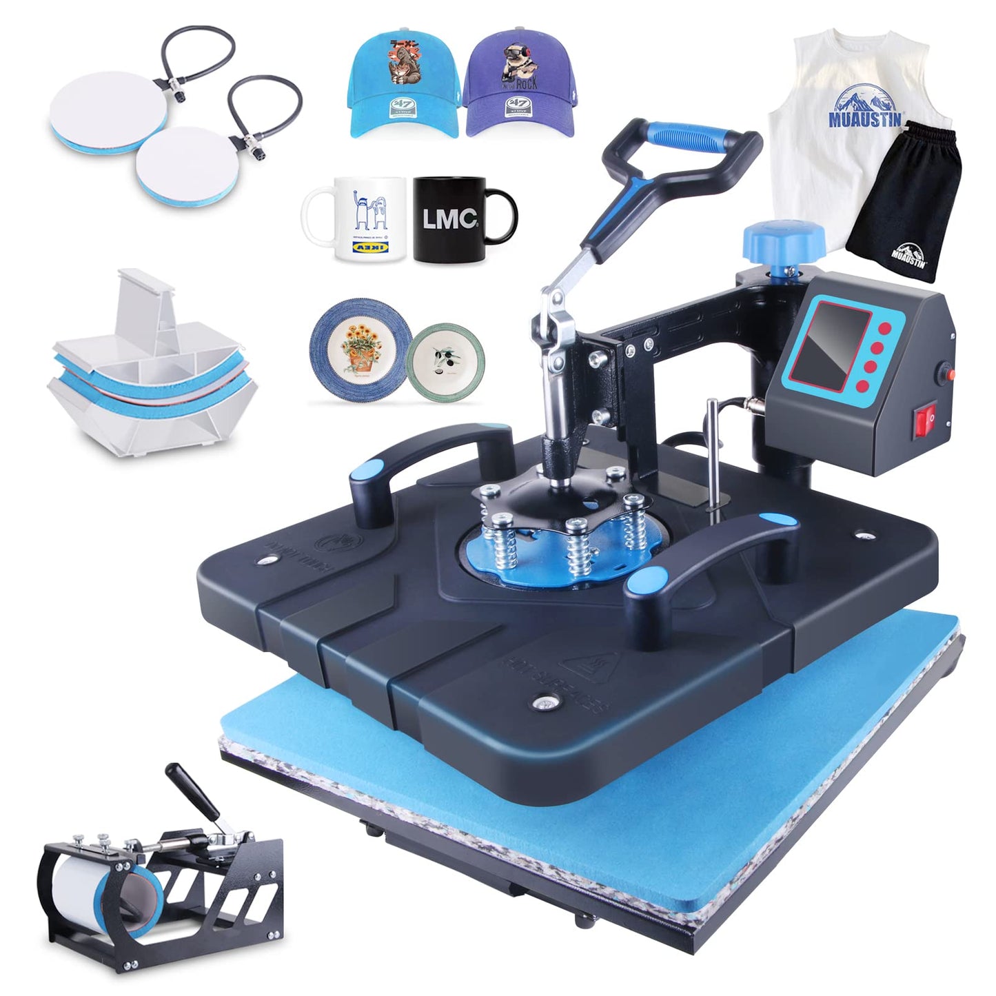 HORGELU Upgraded 5 in 1 Heat Press Machine 15x15 Inch Heat Transfer Machine 360-Degree Swing Away Multifunction Digital Sublimation Combo Heat Press for T Shirt Mug Hat Plate for Commercial Home 110V