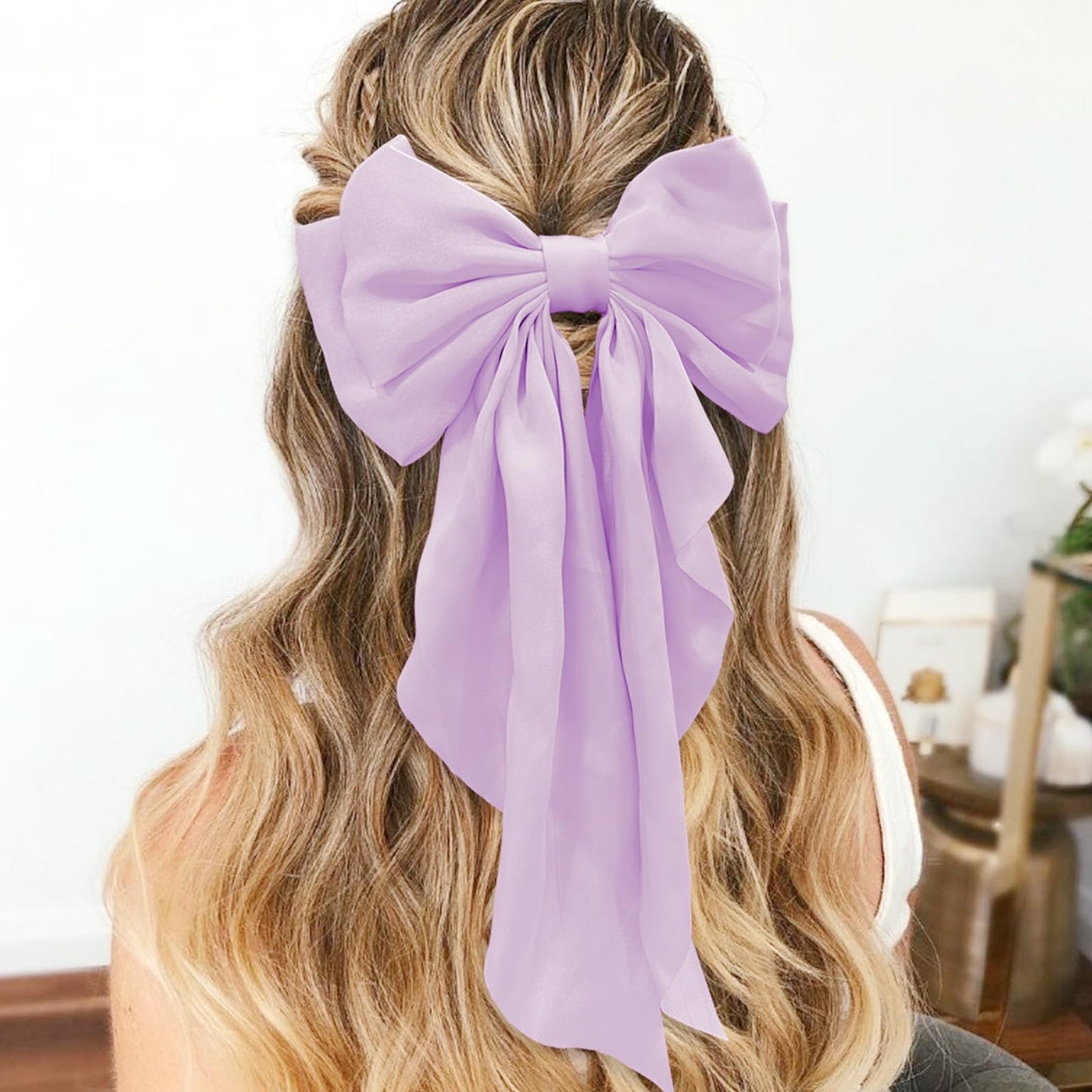 Large Bow Hair Clips with Long Tails - Ribbon Bowknot Pins Accessories for Women, Party Gifts for Girls (Purple)