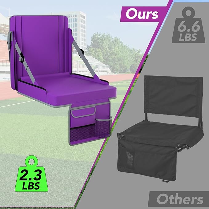 janiry Stadium Seats with Back Support 2PACKS Adjustable Bleacher Chairs with Back and Cushion Bleacher Seat with Cup Holder, Carry Handle & Shoulder Strap for Outdoor Sports Events, Picnics, Beaches