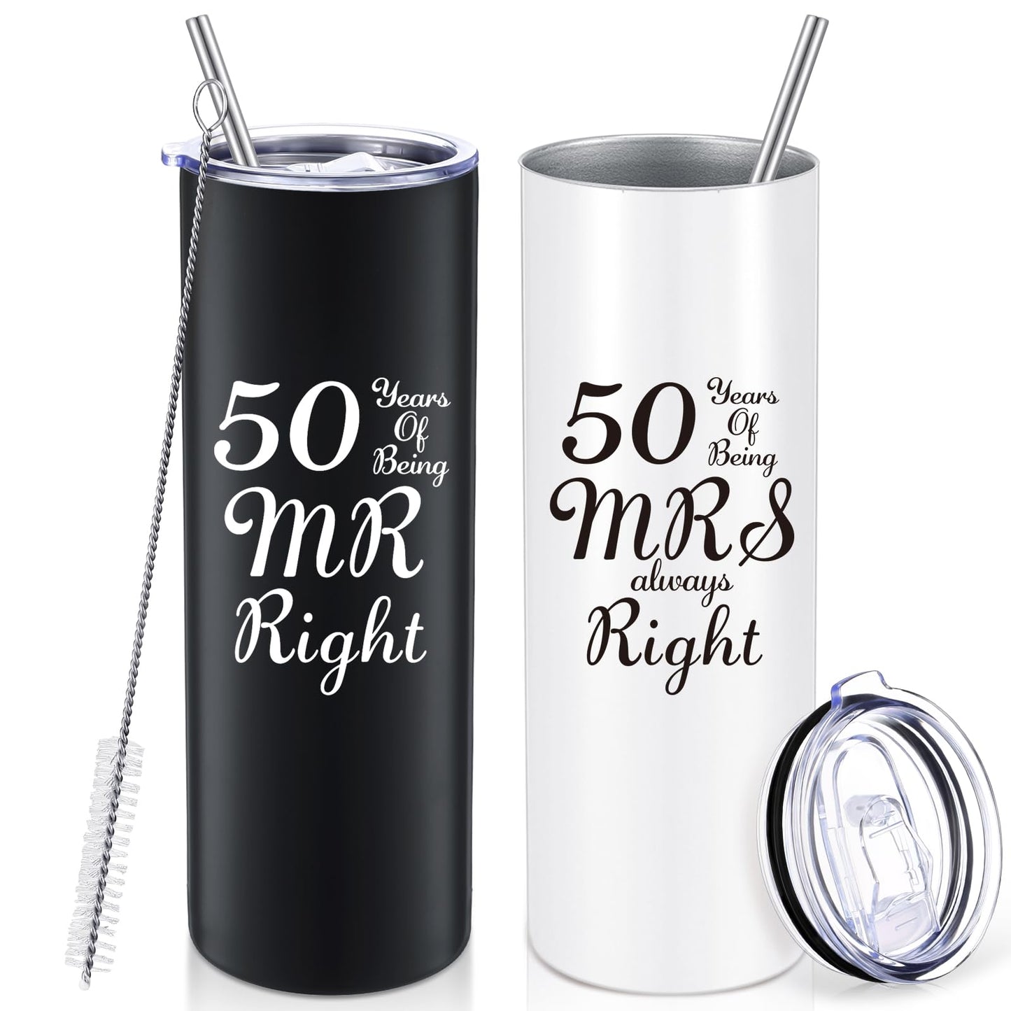 Patelai 2 Pieces Anniversary Wedding Gifts Anniversary Coffee Mug, Being Mr/mrs Always Right Gifts Set, 20 oz Mug Tumbler with Lids and Box 25th, 30th, 40th, 50th, 10th, 16th, 60th, 70th, 80th(50th)