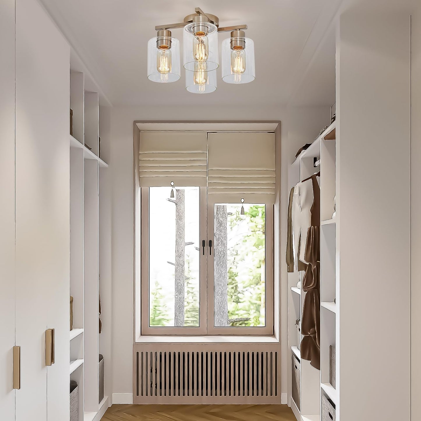 DIDUIO Semi Flush Mount Ceiling Light Kitchen Lighting Fixtures Ceiling Brushed Nickel Kitchen Cieling Light Fixtures with Clear Glass Shade for Dining Room Bedroom Living Room Hallway E26 Scoket