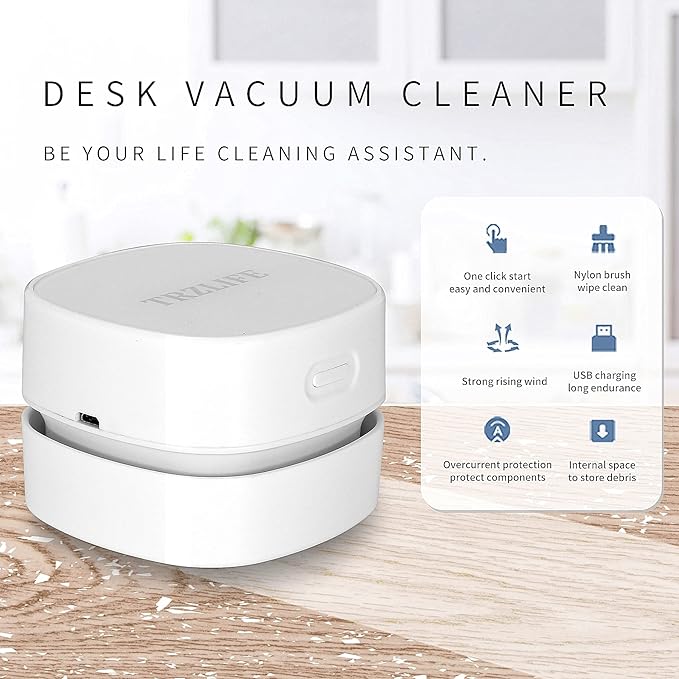 TRZLIFE Cordless Desk Vacuum Cleaner, Upgraded Rechargeable Mini Desktop Vacuum Sucks up Crumbs Debris from Office Desk Countertop White Elephant Tech Gift for Easter Christmas Stocking Stuffer Pink