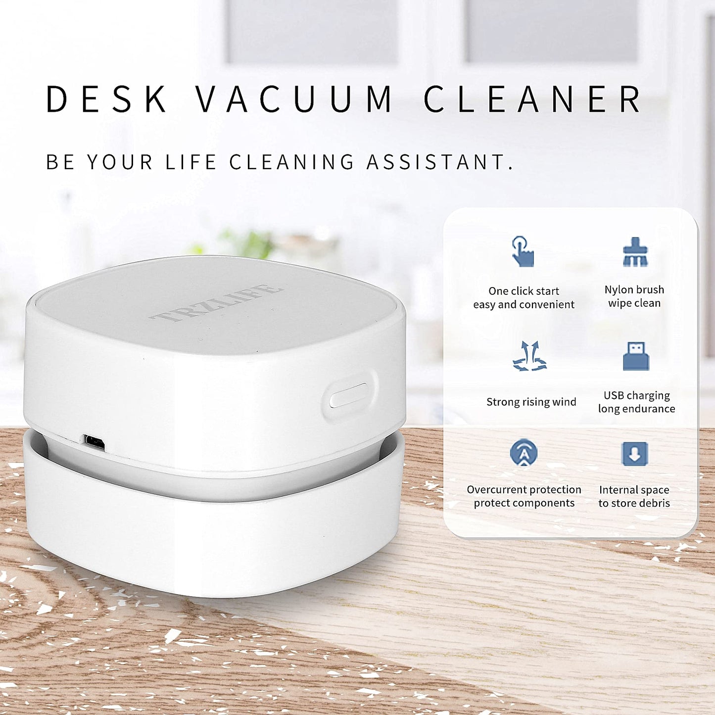 TRZLIFE Cordless Desk Vacuum Cleaner, Upgraded Rechargeable Mini Desktop Vacuum Sucks up Crumbs Debris from Office Desk Countertop White Elephant Tech Gift for Easter Christmas Stocking Stuffer Pink