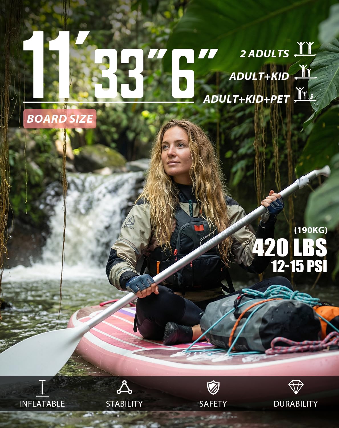 Tuxedo Sailor 11' Inflatable Stand Up Paddle Board with SUP Accessories, Anti-Slip EVA Deck and Large Fin, Paddle Boards for Adults & Youth of All Skill Levels