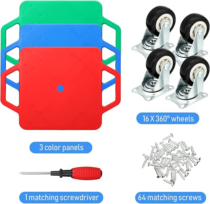 Jerify 3 Pieces Sports Scooter Board Bulk with Handles Gym Floor Scooter for Kids Children Plastic Roller Floor Sitting Board Indoor Outdoor Activities Play Equipment, 11 x 11 inch