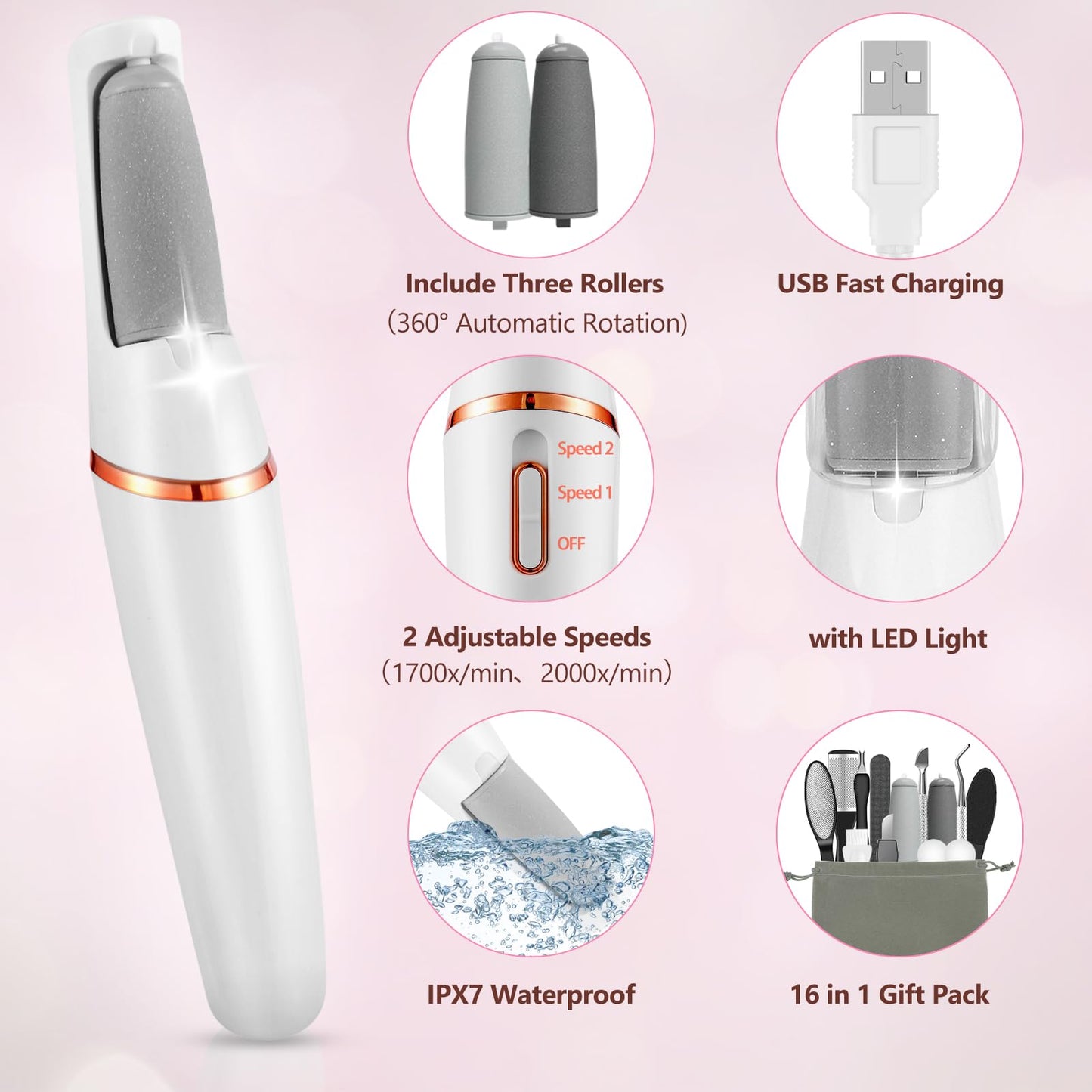 Electric Callus Removers for Feet, Haootadiy Electric Foot Callus Remover Pedicure Kits Rechargeable with12 in 1, Removes Dry Sk