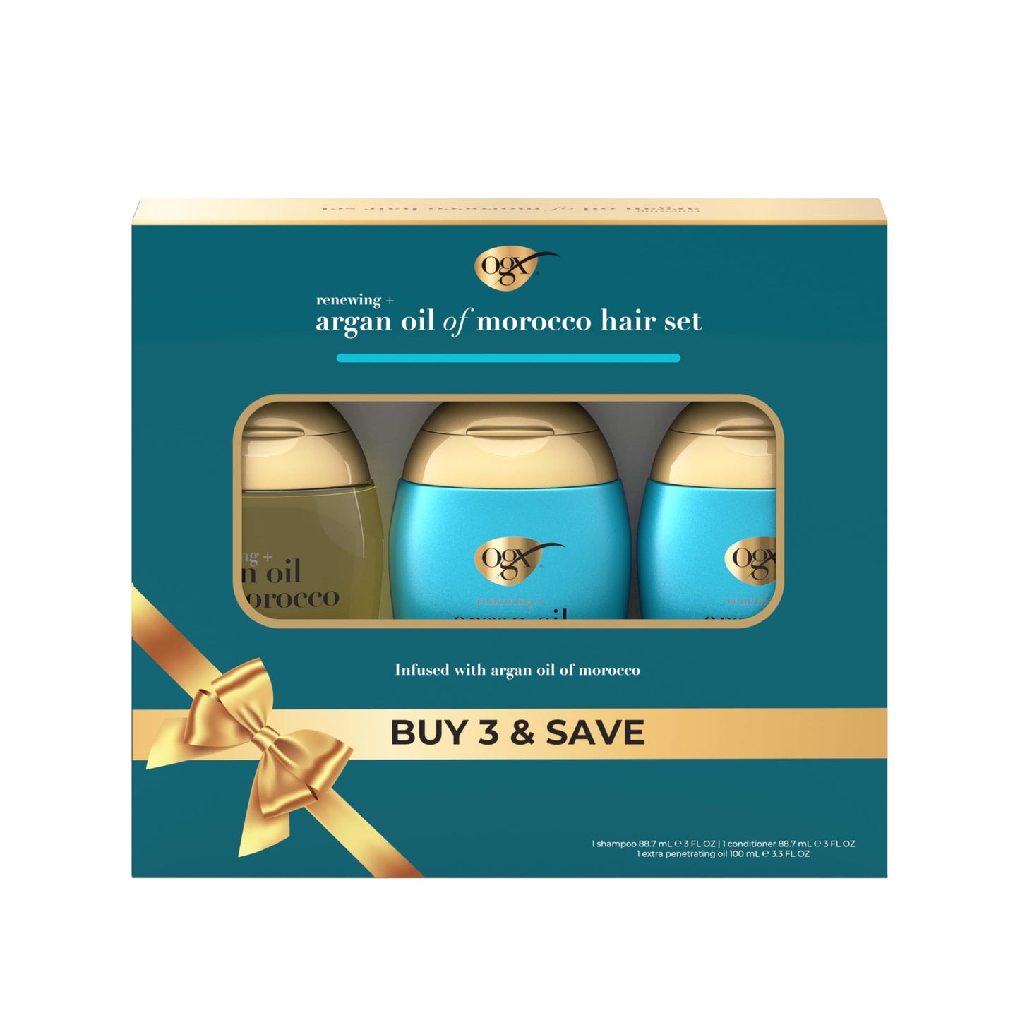 OGX Renewing + Argan Oil of Morocco Travel Size Hair Care Set, Damage Repairing Shampoo and Conditioner, 2x 3 fl. oz, and OGX Ex