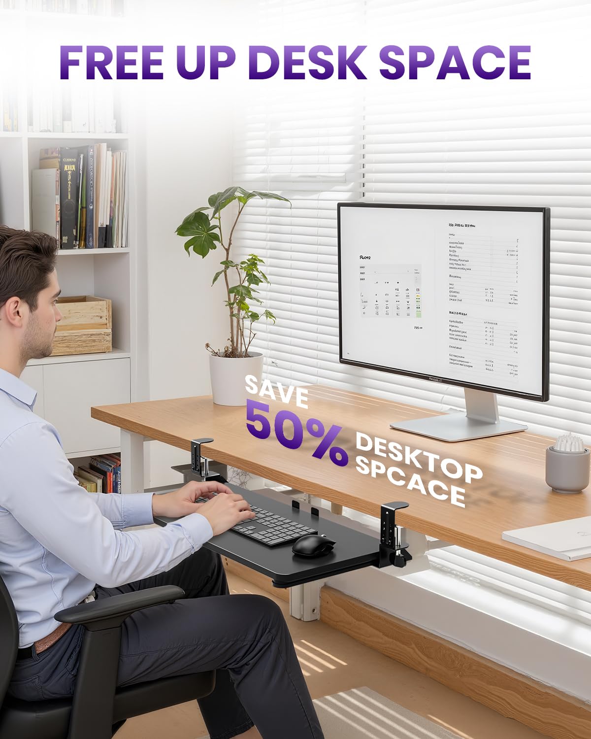 Zontera Ergonomic Mouse & Keyboard Tray Under Desk, Pull Out with Adjustable C-clamp, 20 x 11.8 Inch Slide Out Computer Keyboard Drawer Mouse Tray for Typing, Black