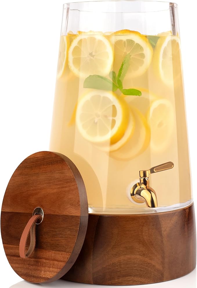 FOODLE Large Glass Drink Dispenser with Spigot - Glass Beverage Dispenser with Stand - Perfect for Parties & Weddings - Pi...