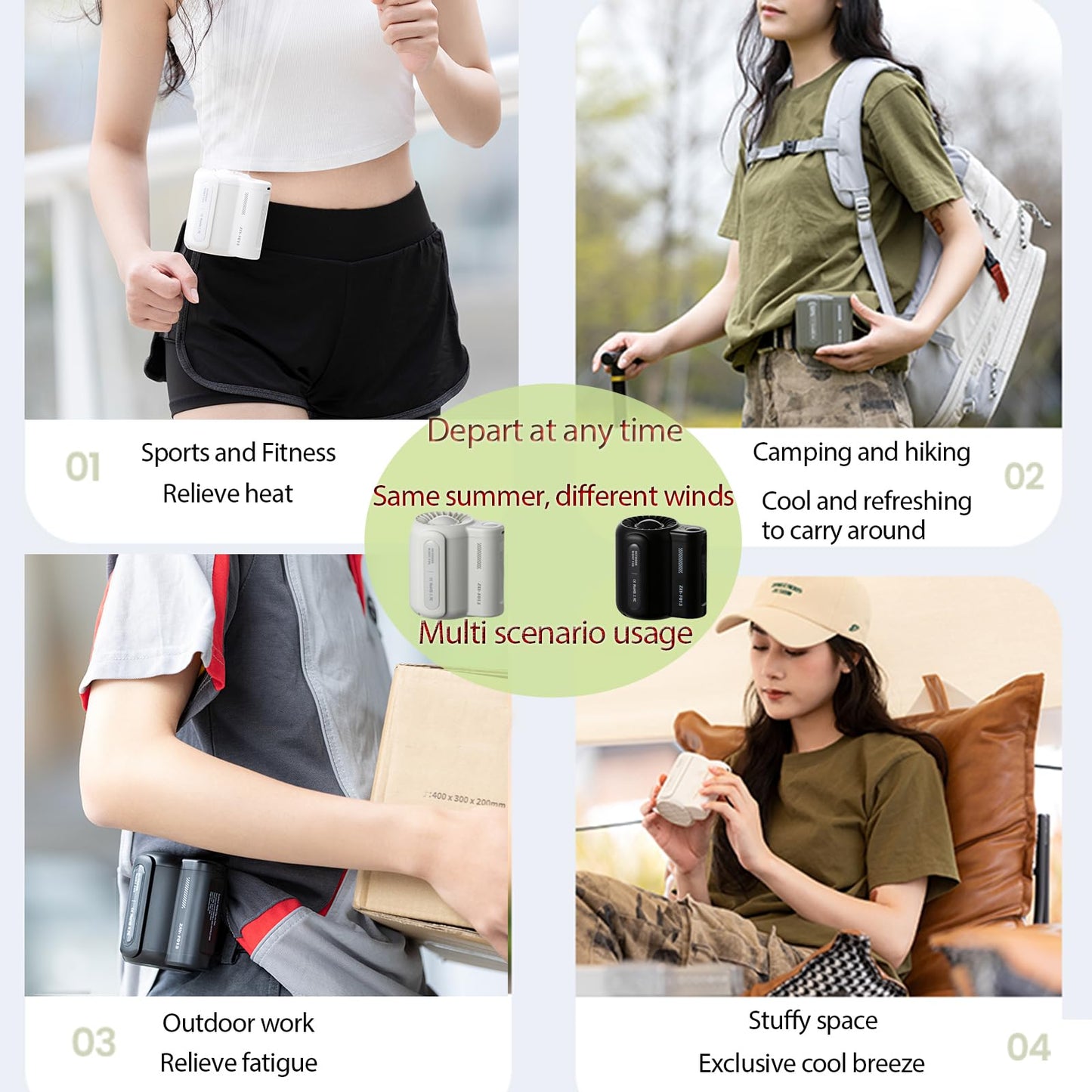 Portable Waist Clip Fan, Handheld Fan, Mini Personal Fans For Outdoor, Construction Site, Farm, Travel, Fishing