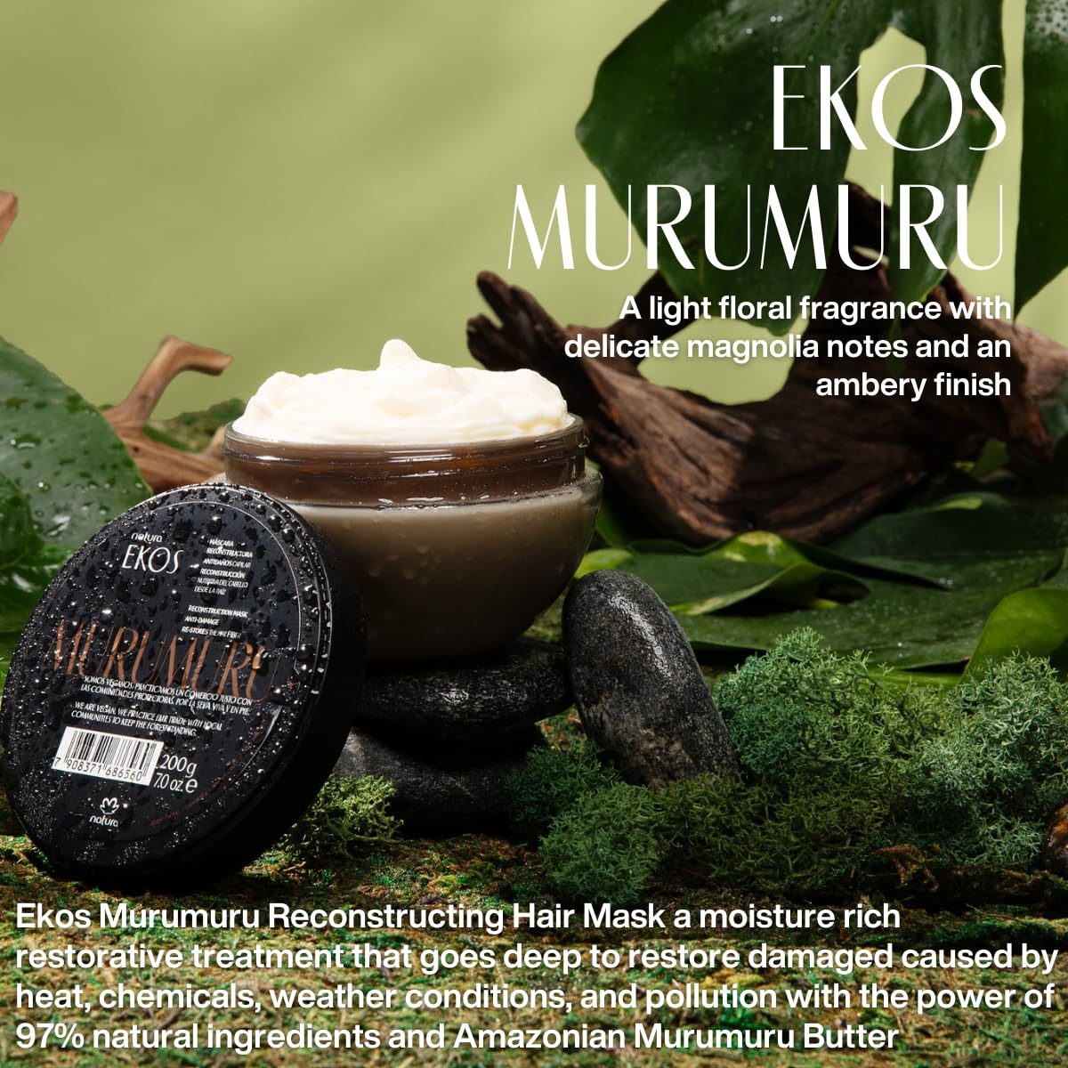 natura Ekos Murumuru Reconstruction Hair Mask - Reduce Breakage & Rebuild Hair Fiber - Intensely Repairs & Protects From Damage