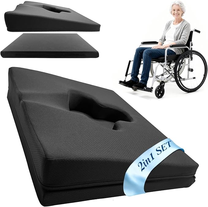 Rivquvi Gel Wheelchair Seat Cushion,Bed Sore Cushions for Butt,Office Chair Pressure Sore cushion,Memory Foam Pillow for bed,Pressure Ulcer Pain Relief,Relieve Sciatica,Coccyx,Washable Cover/Set Black