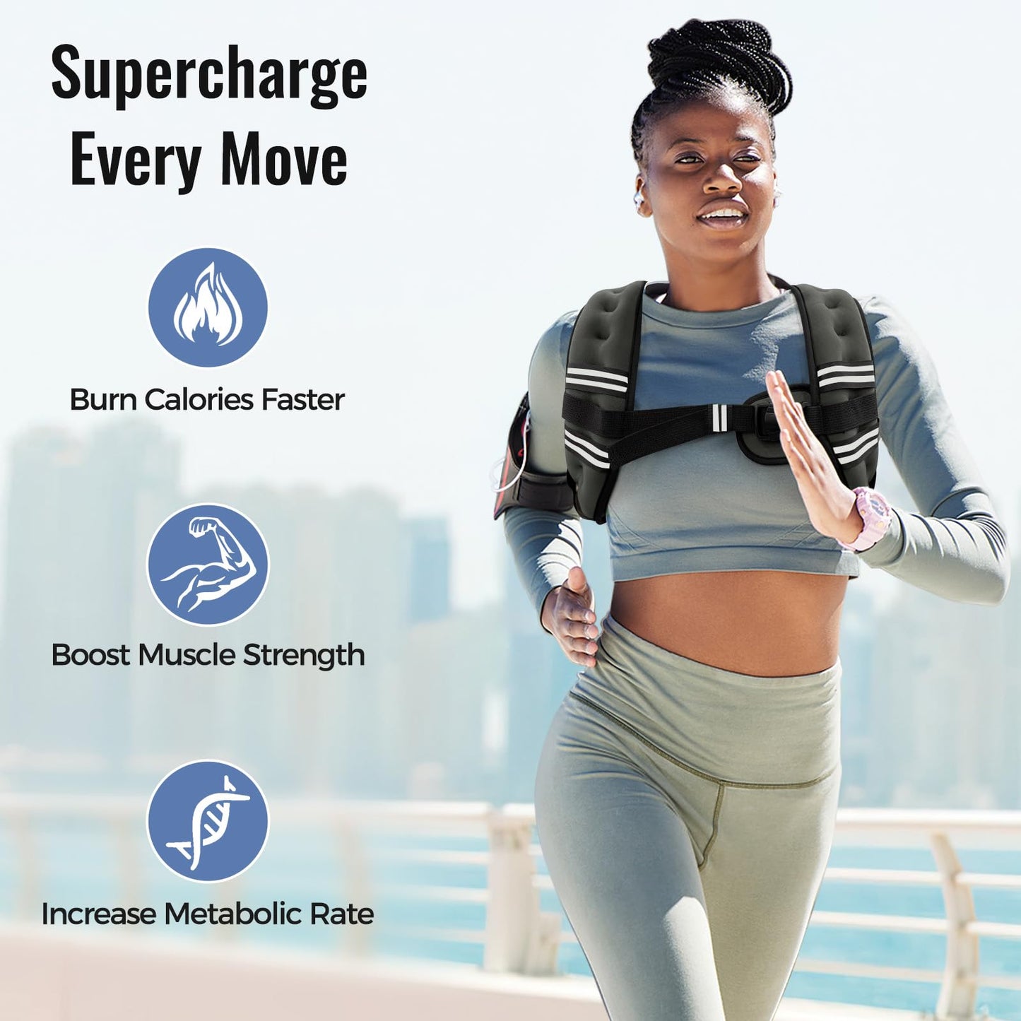 Zeerun Weighted Vest for Women & Men with Reflective Stripe and Adjustable Buckle, Comfortable & Durable Rucking Vest for Walking, Running & Strength Training, 6LBS-Gray
