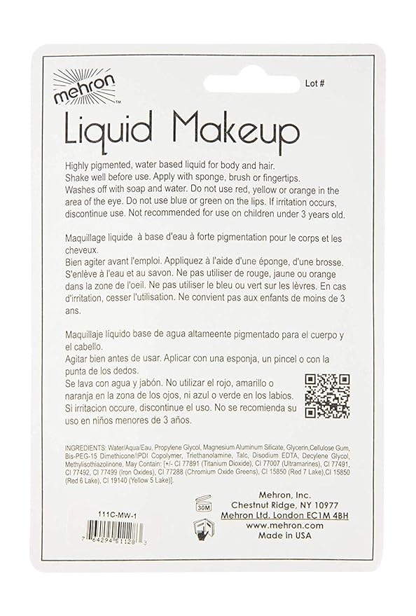 Mehron Makeup Liquid Makeup | Face Paint and Body Paint Perfect for Halloween, Cosplay I Air Brush Compatible (1 oz) (MOONLIGHT WHITE)