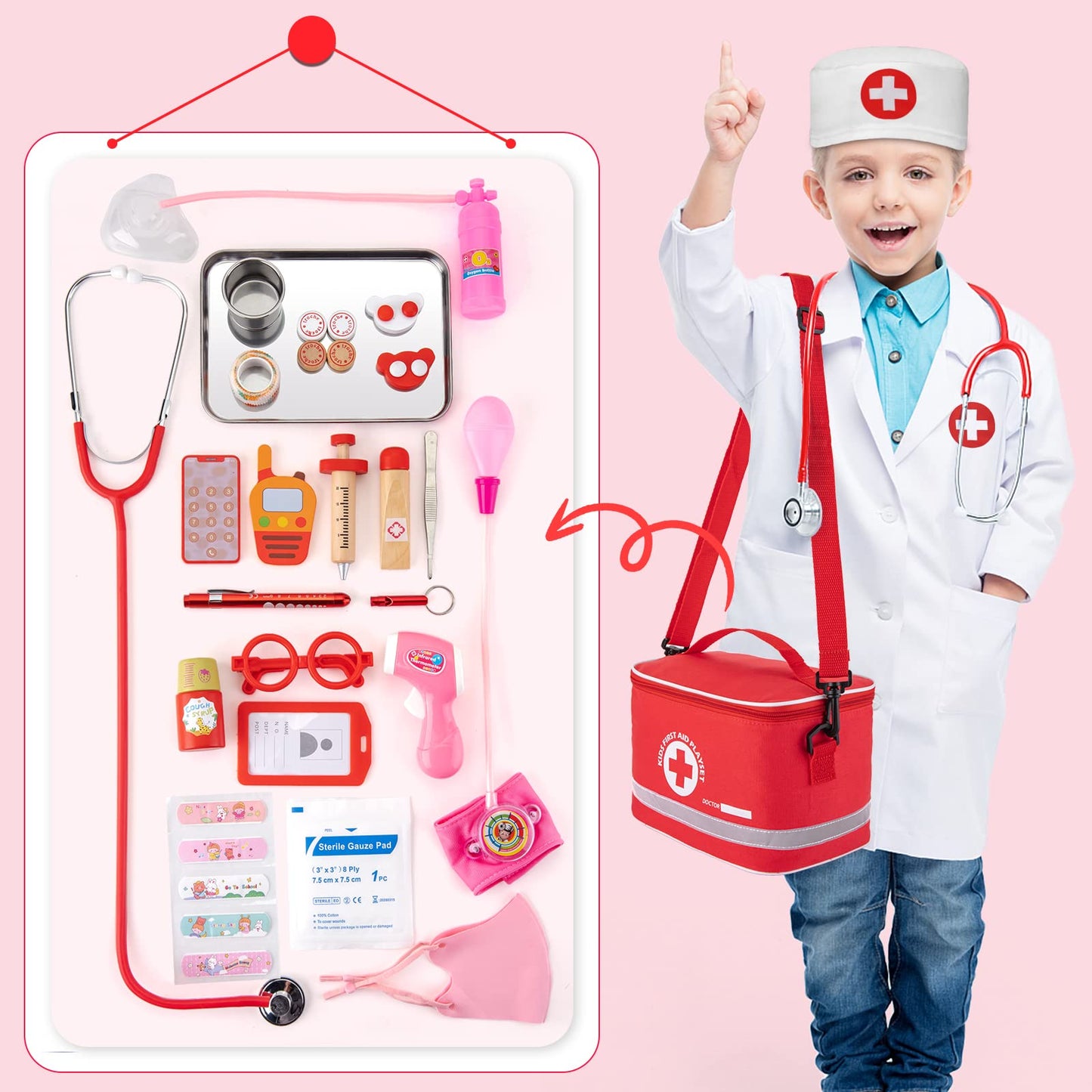 Doctor Kit for Kids, 34 Pcs Kids Doctor Playset Kit for Toddlers 3-5 with Medical Storage Bag & Real Stethoscope, Fun Role Playing Game, Doctor Play for Toddlers Kids Boys Girls Ages 3+