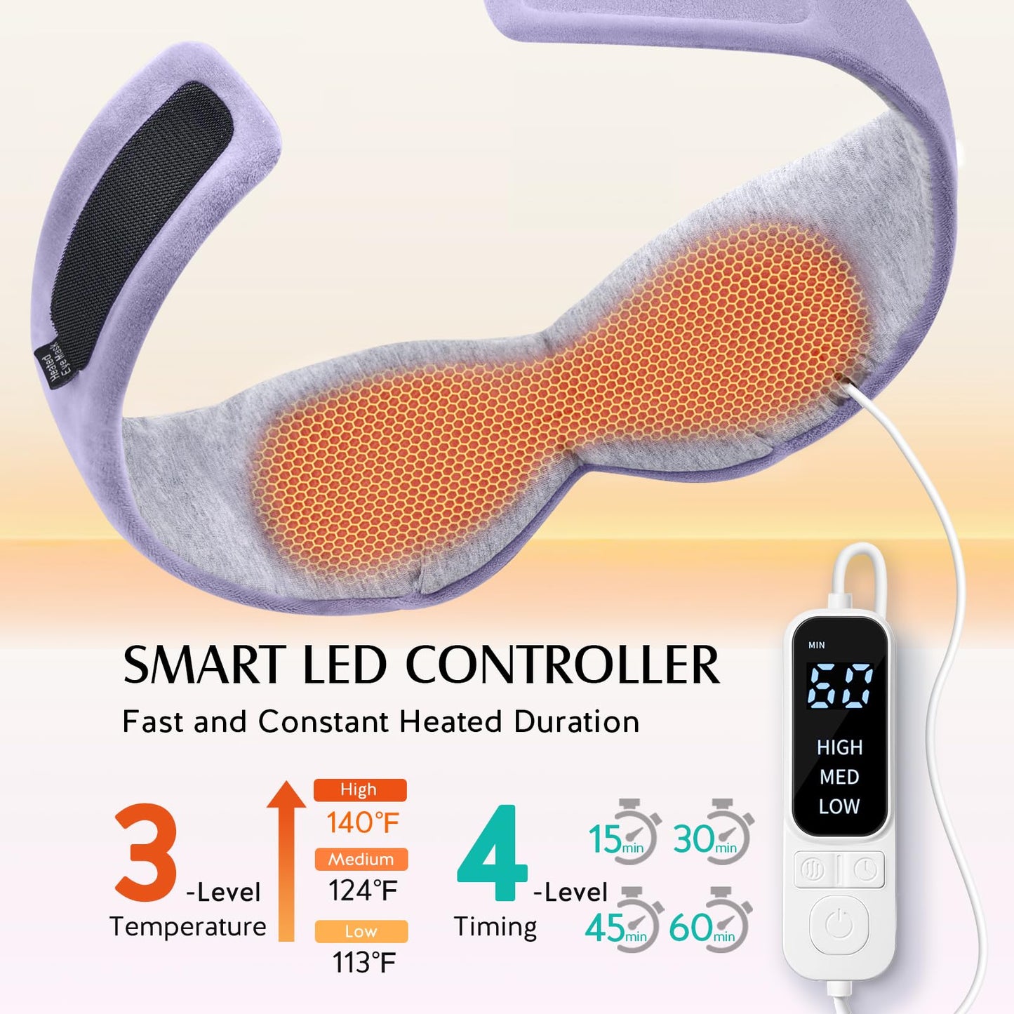 YFONG Heated Eye Mask, Warm Eye Compress Mask for Dry Eyes, USB Electric Heating Pad with Temperature & Timer Control, Dry Sleep Mask for Relax & Reduce Strain Dark Circle Stye Treatment, Purple